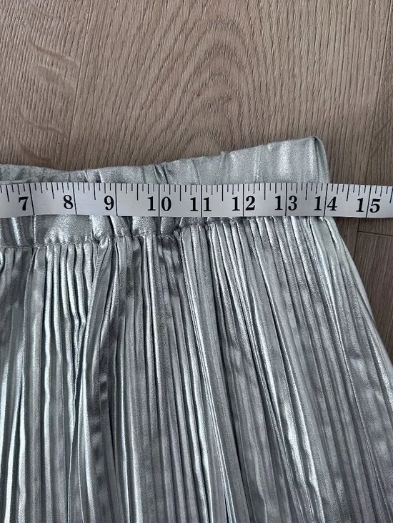 Metallic Accordion Pleated Midi Skirt sz M - Silver - Picture 6 of 7